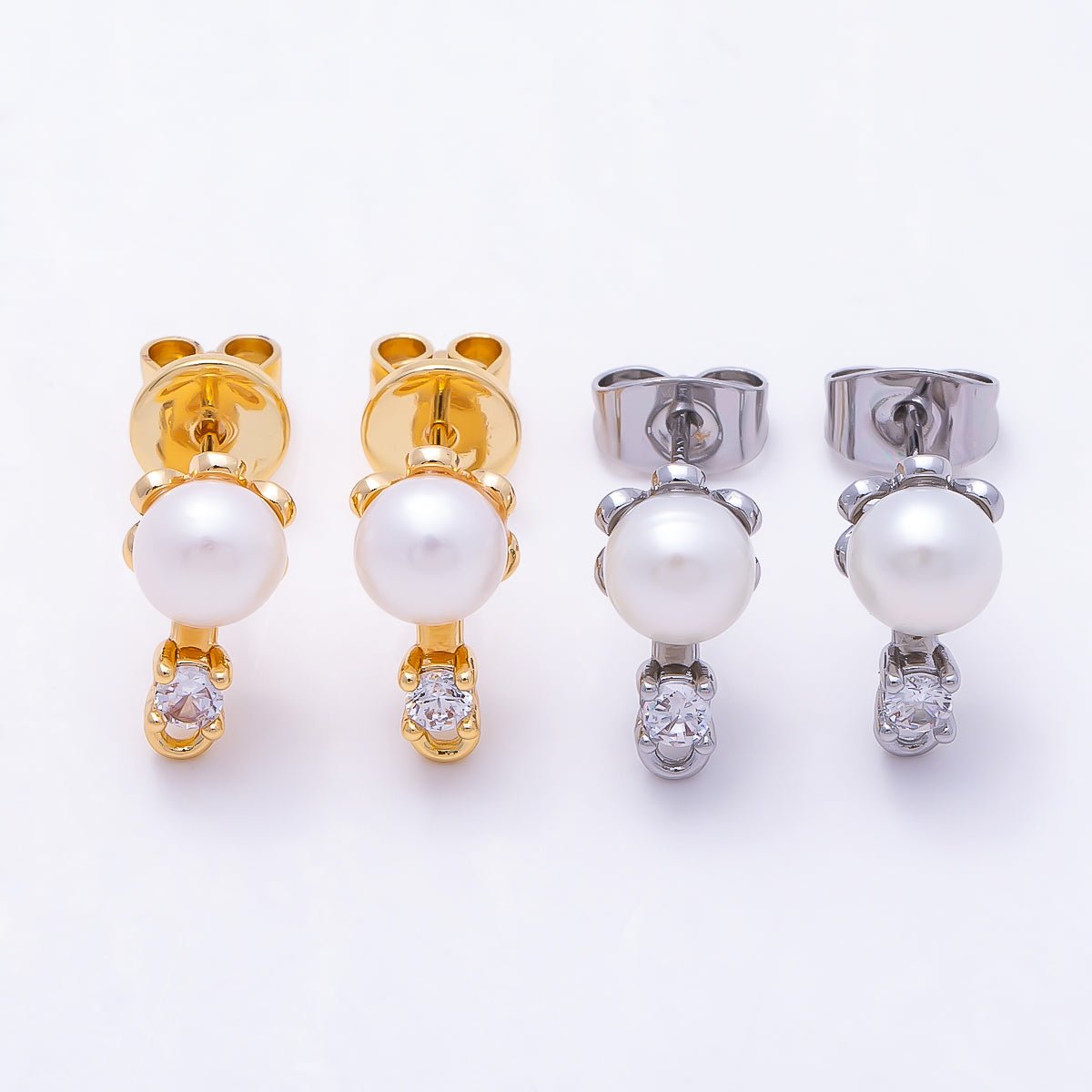 16K Gold Filled 17mm Shell Pearl CZ Loop Drop Stud Earring Findings in Gold & Silver | Findings-00501 Findings-00502 - DLUXCA