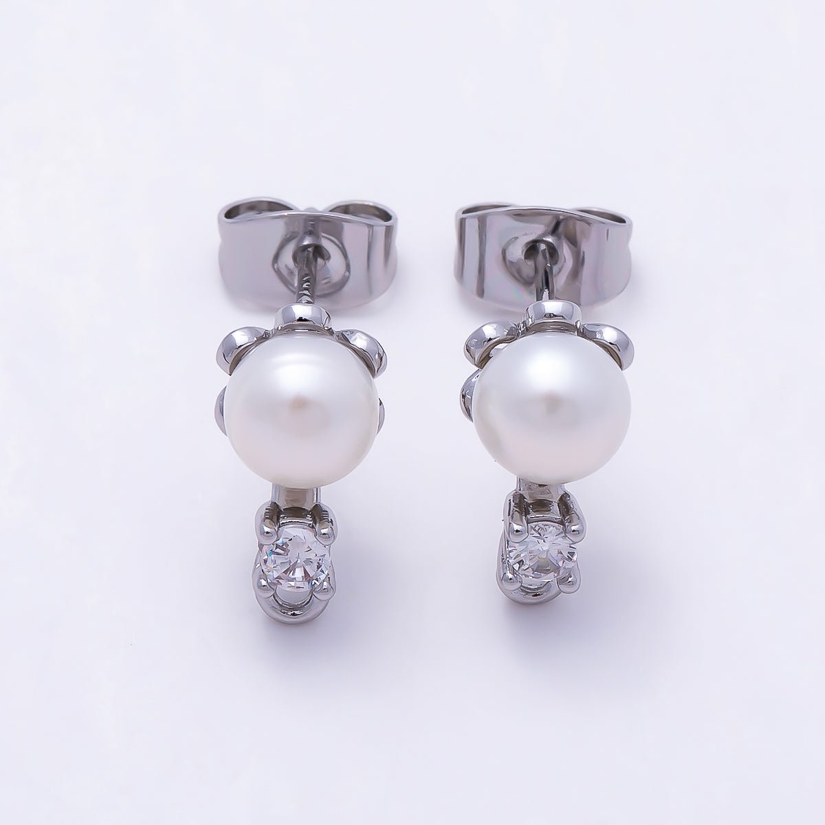 16K Gold Filled 17mm Shell Pearl CZ Loop Drop Stud Earring Findings in Gold & Silver | Findings-00501 Findings-00502 - DLUXCA