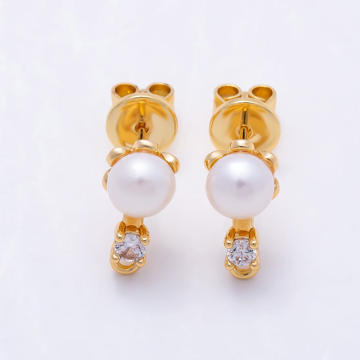 16K Gold Filled 17mm Shell Pearl CZ Loop Drop Stud Earring Findings in Gold & Silver | Findings-00501 Findings-00502 - DLUXCA