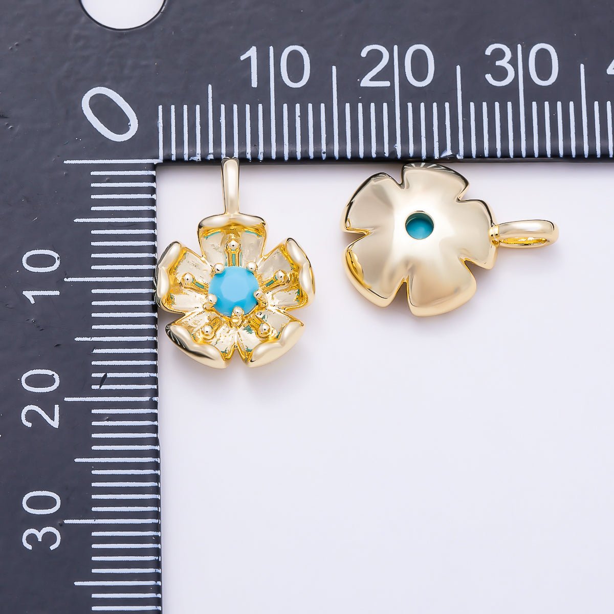 16K Gold Filled 17mm Turquoise CZ 3D Cupped Flower Charm | Charms-01871 - Charms-01872 - DLUXCA