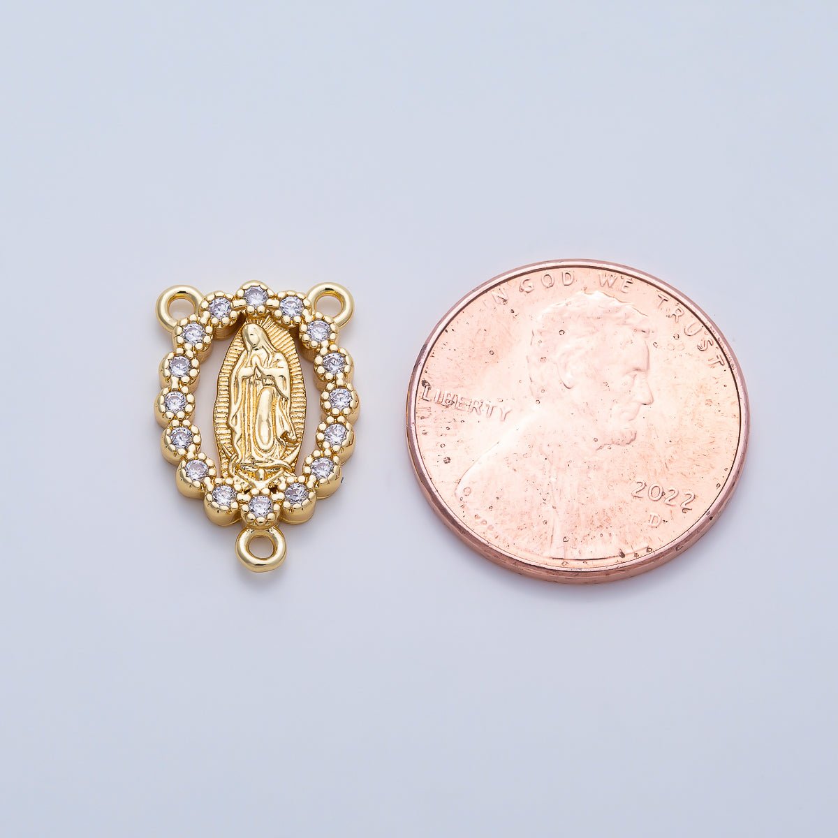 16K Gold Filled 17mm Virgin Mary CZ 3 Way Rosary Centerpiece Connector | Connectors-00041 - Connectors-00042 - DLUXCA