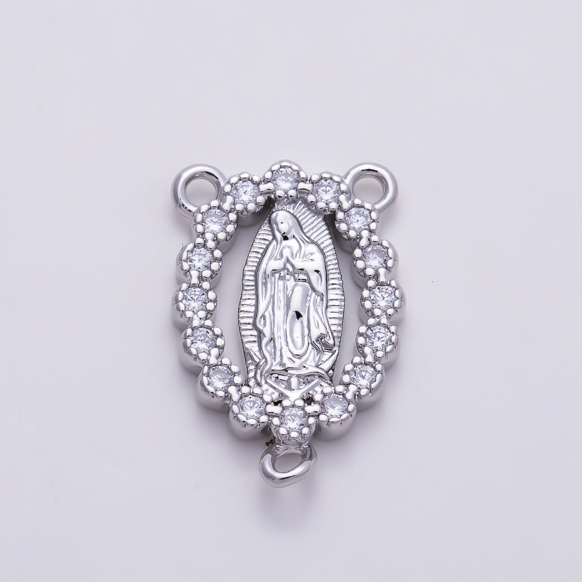 16K Gold Filled 17mm Virgin Mary CZ 3 Way Rosary Centerpiece Connector | Connectors-00041 - Connectors-00042 - DLUXCA