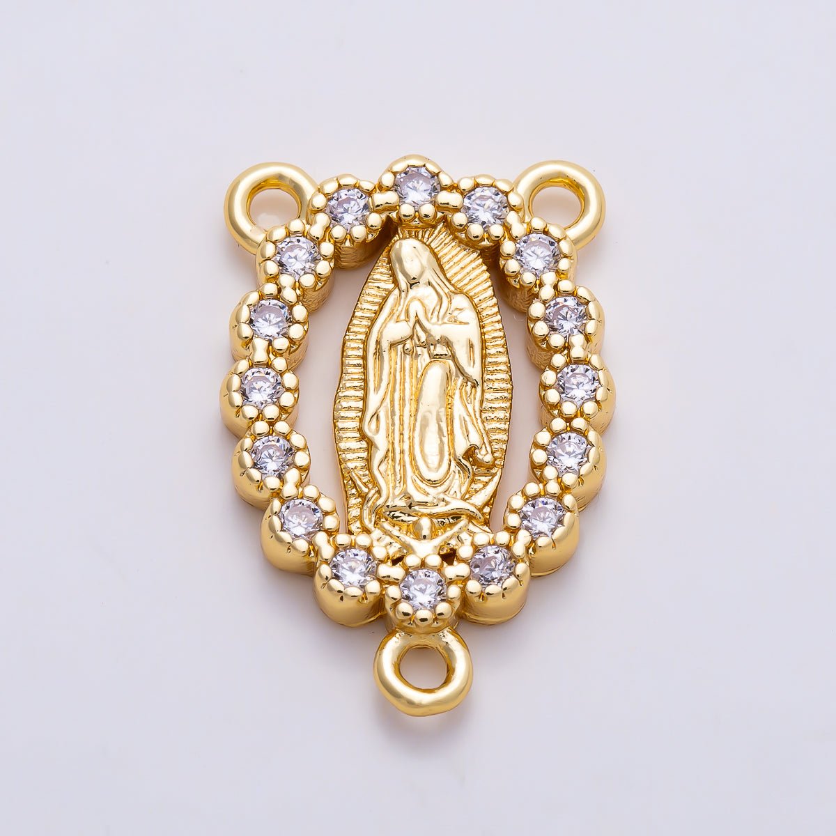 16K Gold Filled 17mm Virgin Mary CZ 3 Way Rosary Centerpiece Connector | Connectors-00041 - Connectors-00042 - DLUXCA