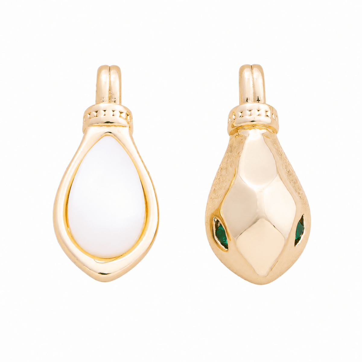16K Gold Filled 17mm White Shell Pearl Teardrop Bezel Charm Snake Pendant | Charms - 00638 - DLUXCA