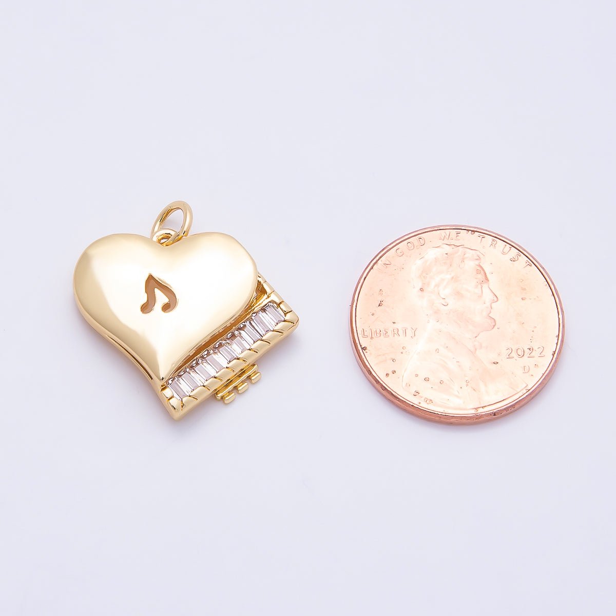 16K Gold Filled 18.5mm Clear CZ Baguette Grand Piano Musical Instrument Note Love Charm | Charms - 00860 - DLUXCA