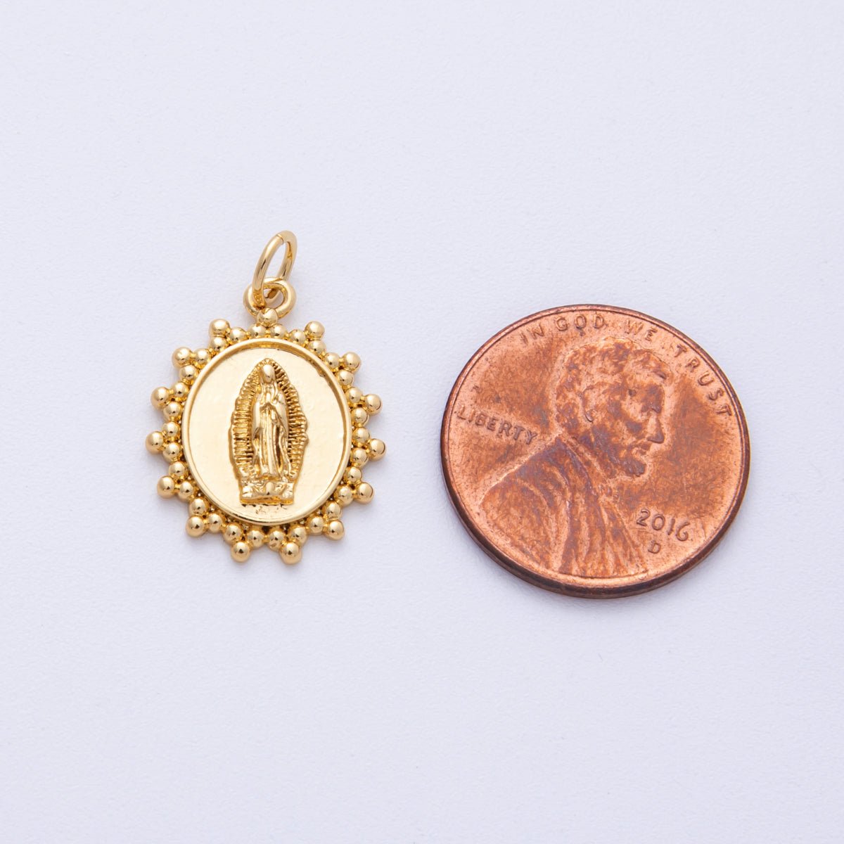 16K Gold Filled 18.5mm Guadalupe Mary Beaded Bubble Round Charm | Charms - 00103 - DLUXCA