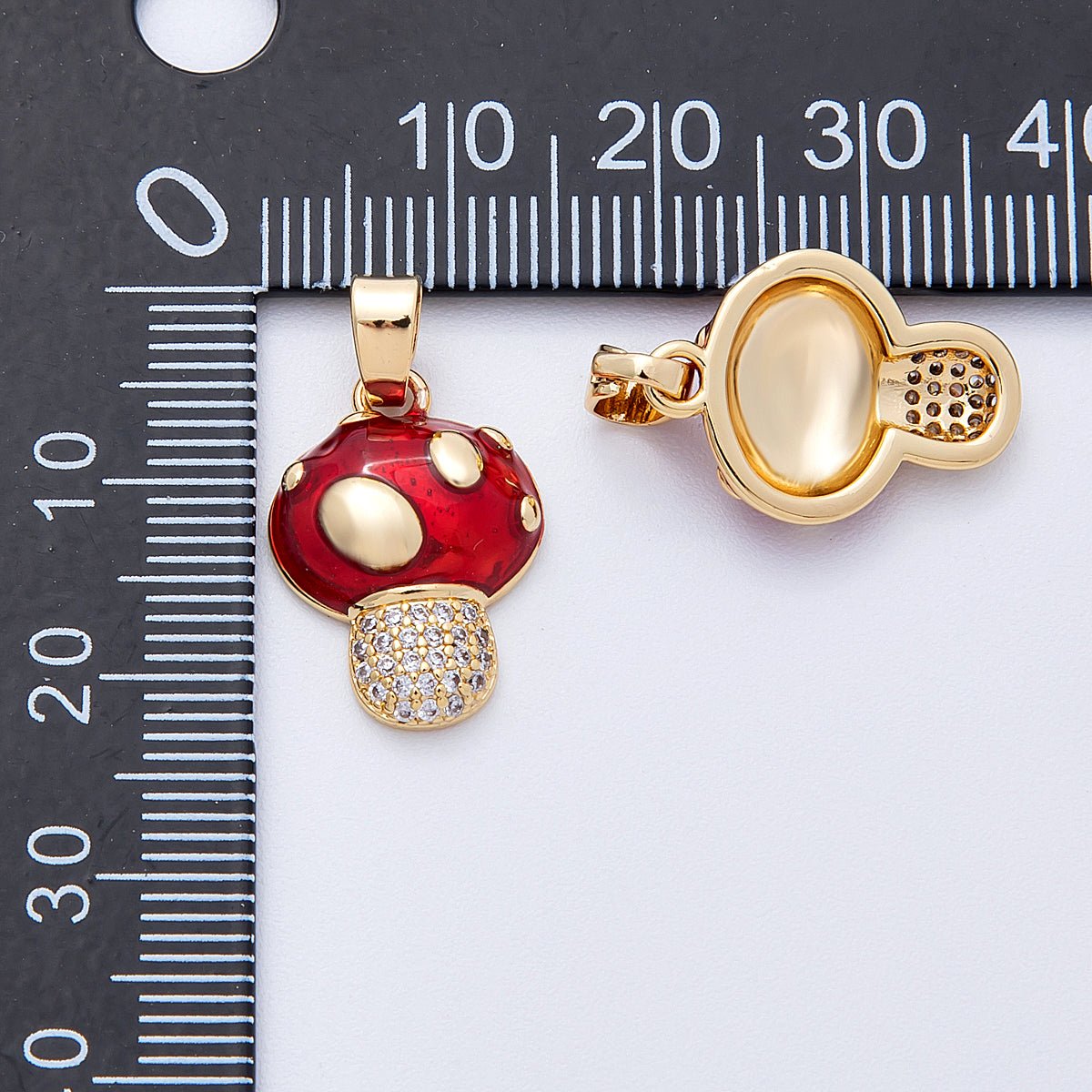 16K Gold Filled 18.5mm Micro Paved CZ Mushroom Plant Pendant | Charms - 00128 - DLUXCA