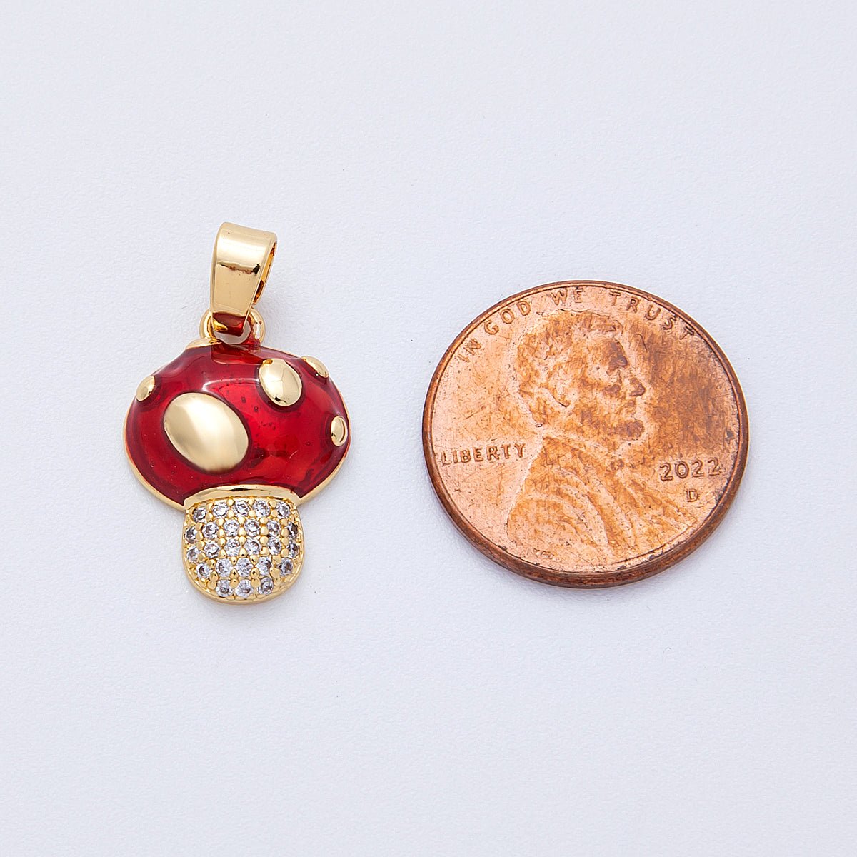 16K Gold Filled 18.5mm Micro Paved CZ Mushroom Plant Pendant | Charms - 00128 - DLUXCA