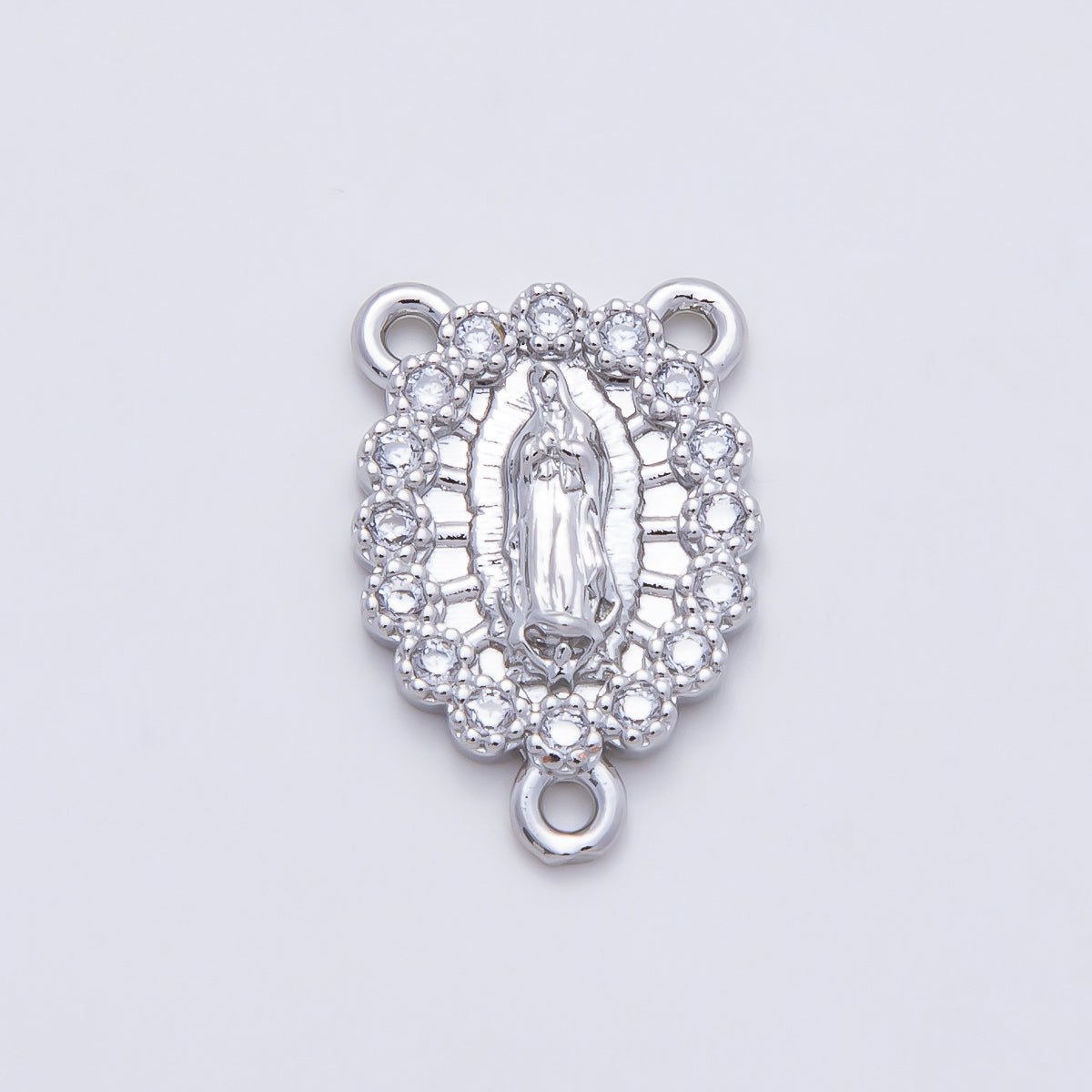 16K Gold Filled 18.5mm Mother Mary Micro Paved CZ Oval Triple Connector in Gold & Silver | Connectors-00028 Connectors-00029 - DLUXCA
