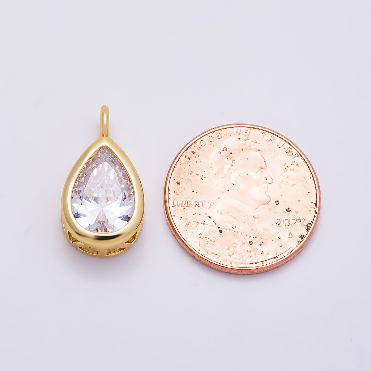 16K Gold Filled 18.5mm Teardrop CZ Bezel Solitaire Pendant in Gold & Silver | Charms-01376 Charms-01377 - DLUXCA