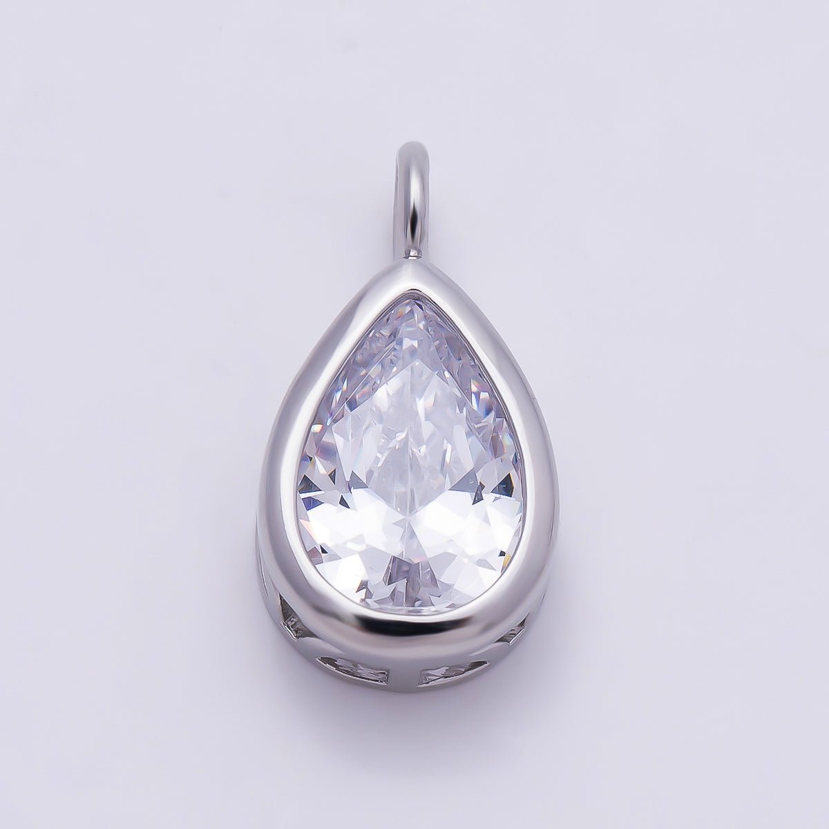16K Gold Filled 18.5mm Teardrop CZ Bezel Solitaire Pendant in Gold & Silver | Charms-01376 Charms-01377 - DLUXCA