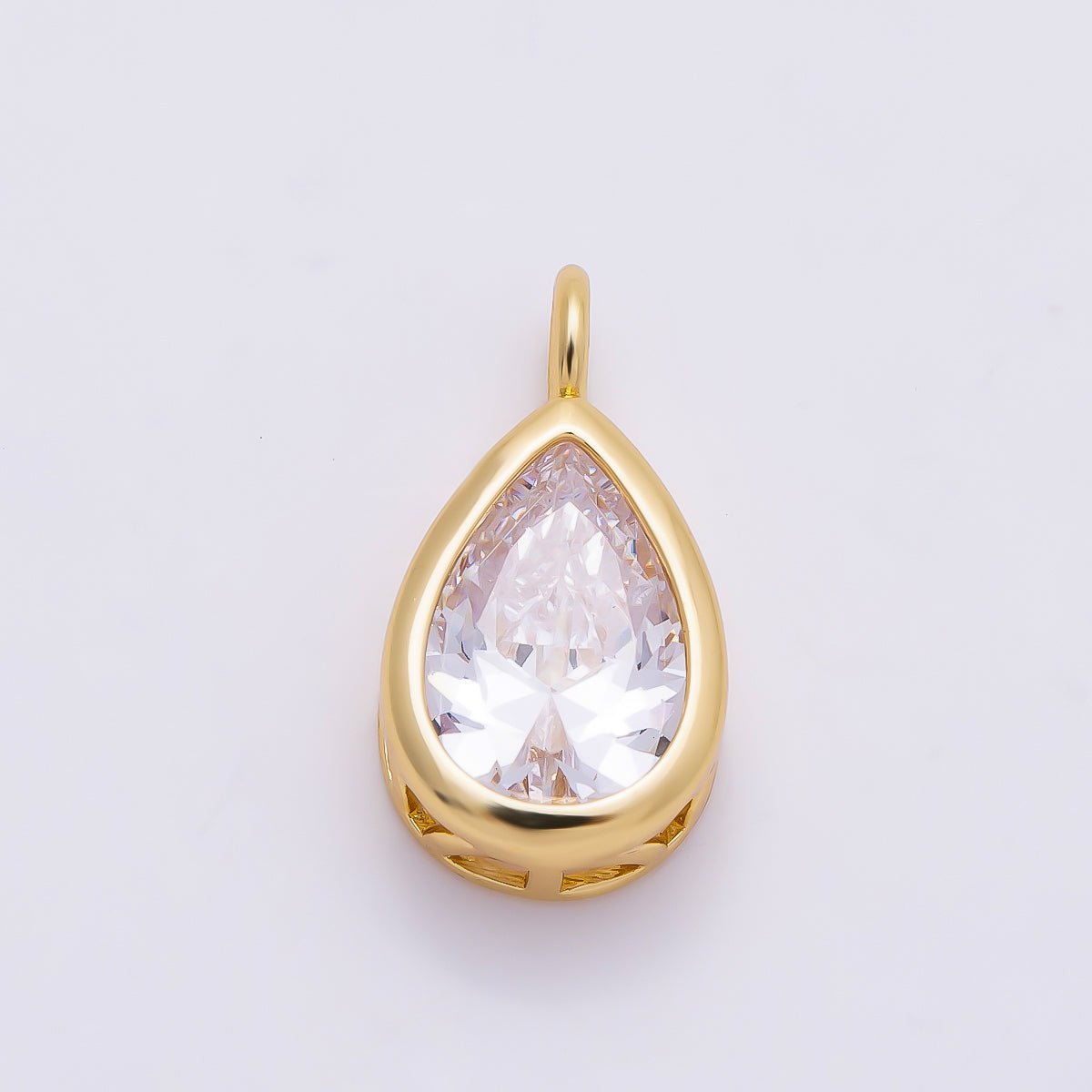 16K Gold Filled 18.5mm Teardrop CZ Bezel Solitaire Pendant in Gold & Silver | Charms-01376 Charms-01377 - DLUXCA
