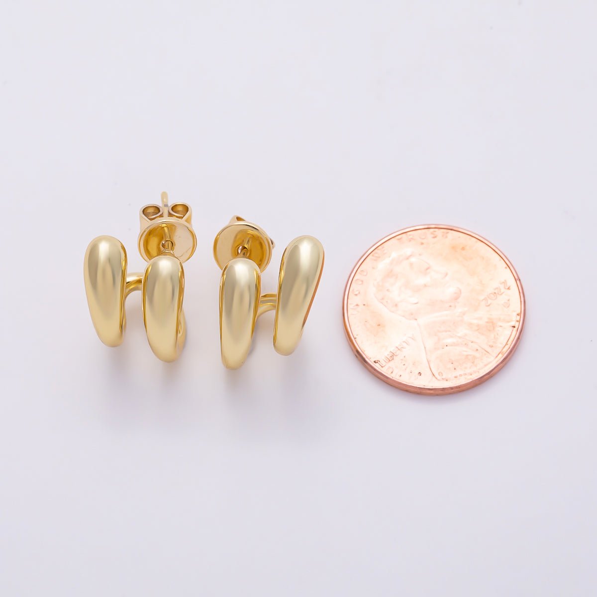 16K Gold Filled 18mm Chunky Double Spiral Swirl J-Hoop Earrings | Earrings-00792 - DLUXCA