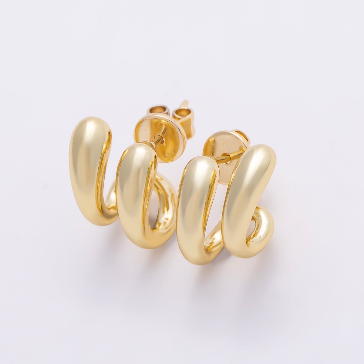 16K Gold Filled 18mm Chunky Double Spiral Swirl J-Hoop Earrings | Earrings-00792 - DLUXCA