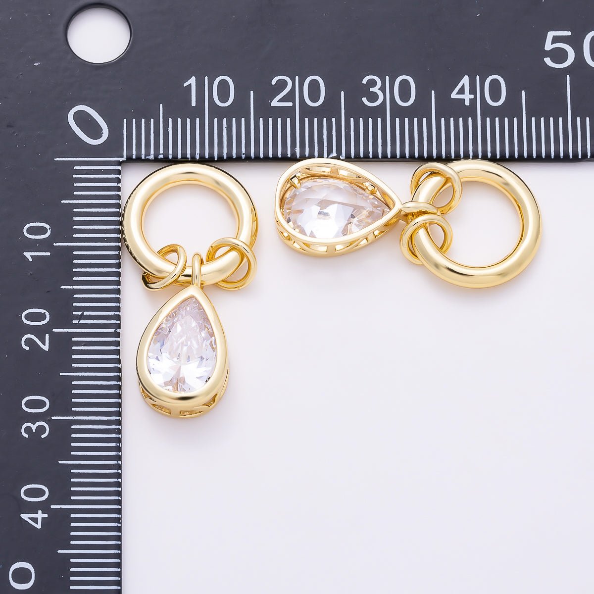 16K Gold Filled 18mm Clear CZ Bezel-Set Teardrop Mini Dangle Charm | Charms-01909 - DLUXCA