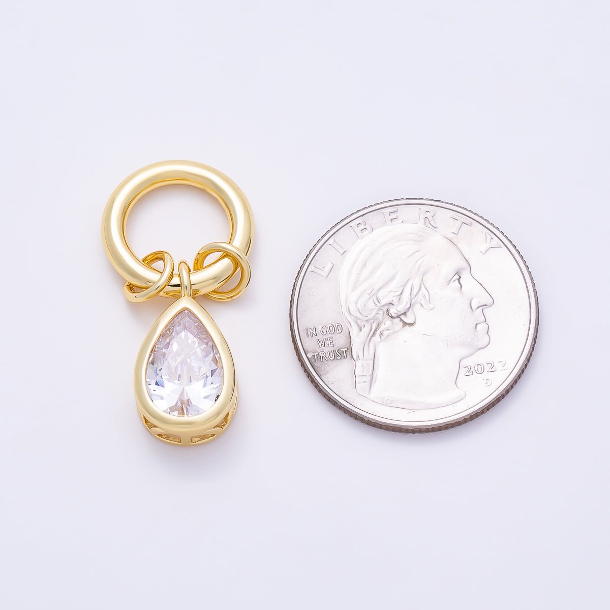 16K Gold Filled 18mm Clear CZ Bezel-Set Teardrop Mini Dangle Charm | Charms-01909 - DLUXCA