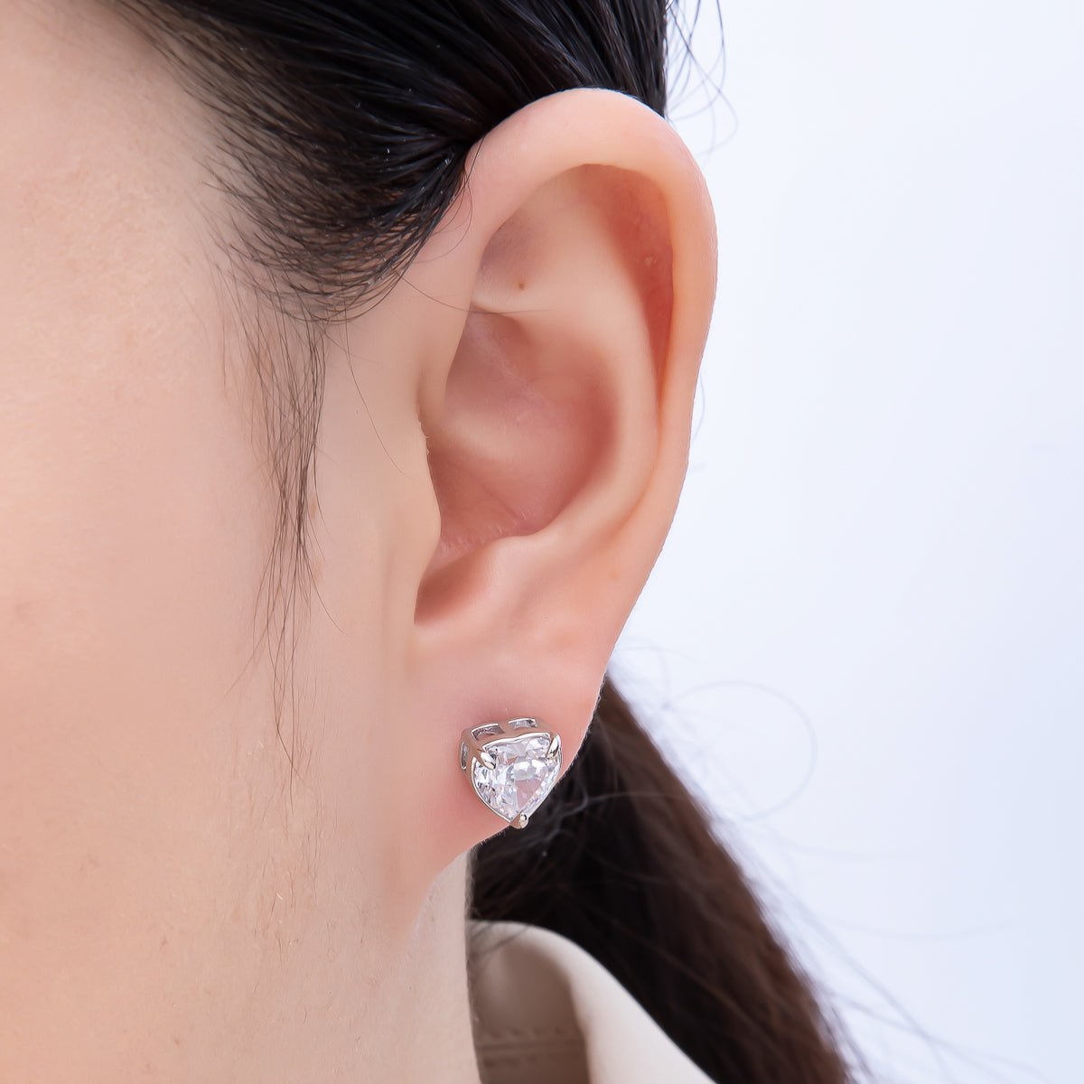16K Gold Filled 18mm Clear CZ Heart Love Stud Earrings in Gold & Silver | Earrings - 00376 Earrings - 00377 - DLUXCA