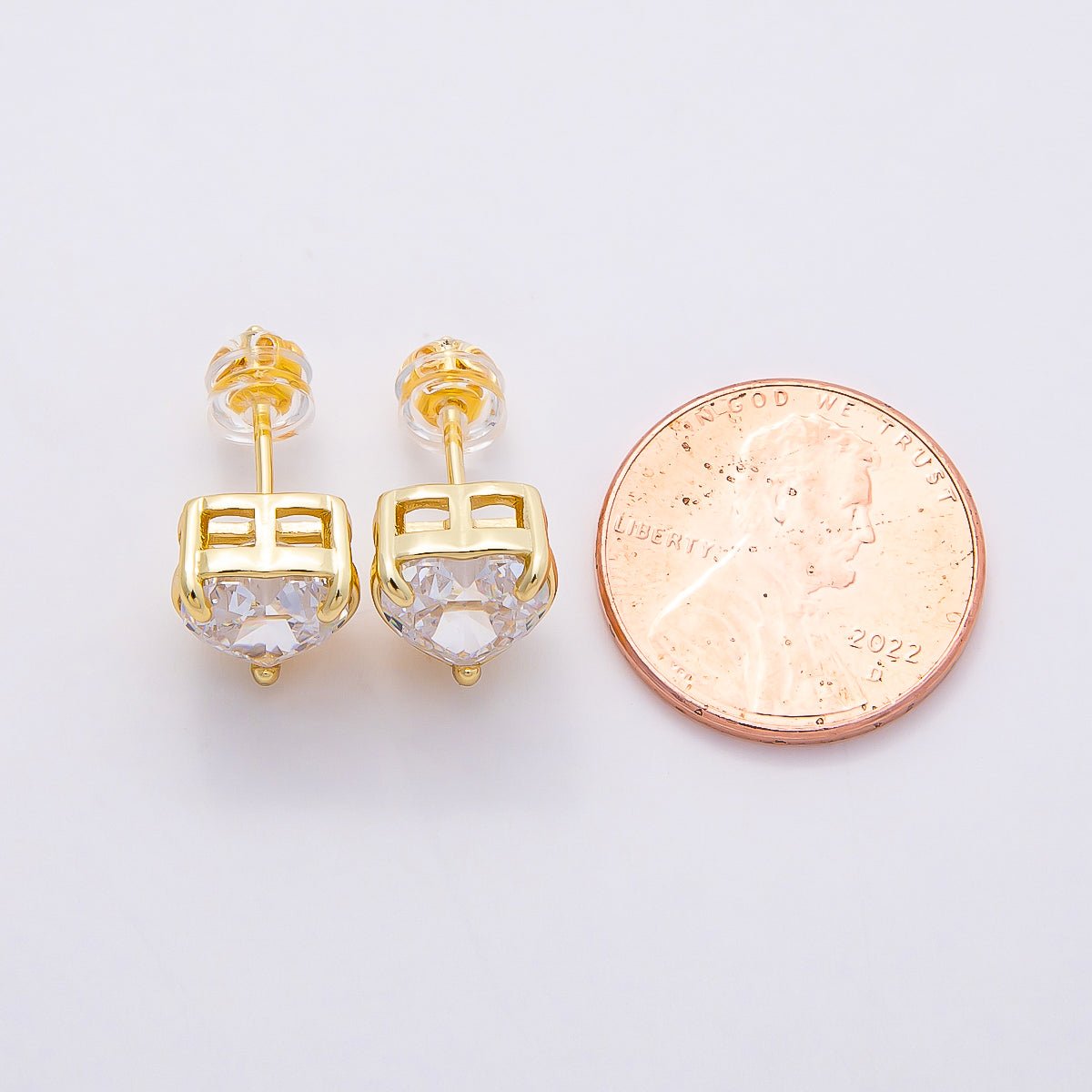 16K Gold Filled 18mm Clear CZ Heart Love Stud Earrings in Gold & Silver | Earrings - 00376 Earrings - 00377 - DLUXCA
