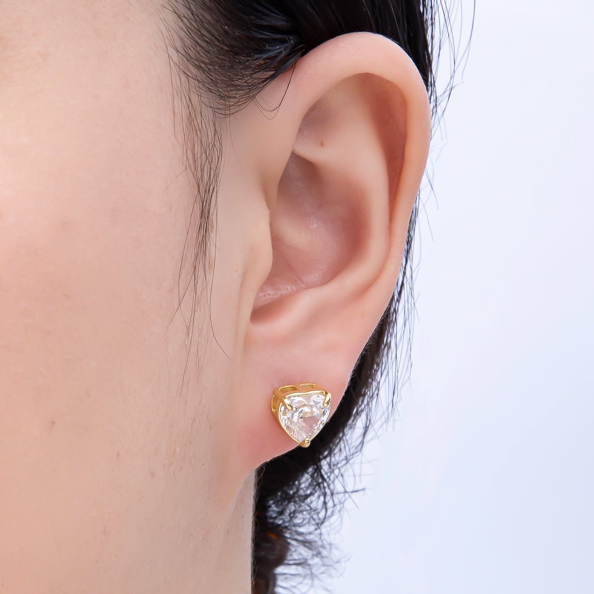 16K Gold Filled 18mm Clear CZ Heart Love Stud Earrings in Gold & Silver | Earrings - 00376 Earrings - 00377 - DLUXCA
