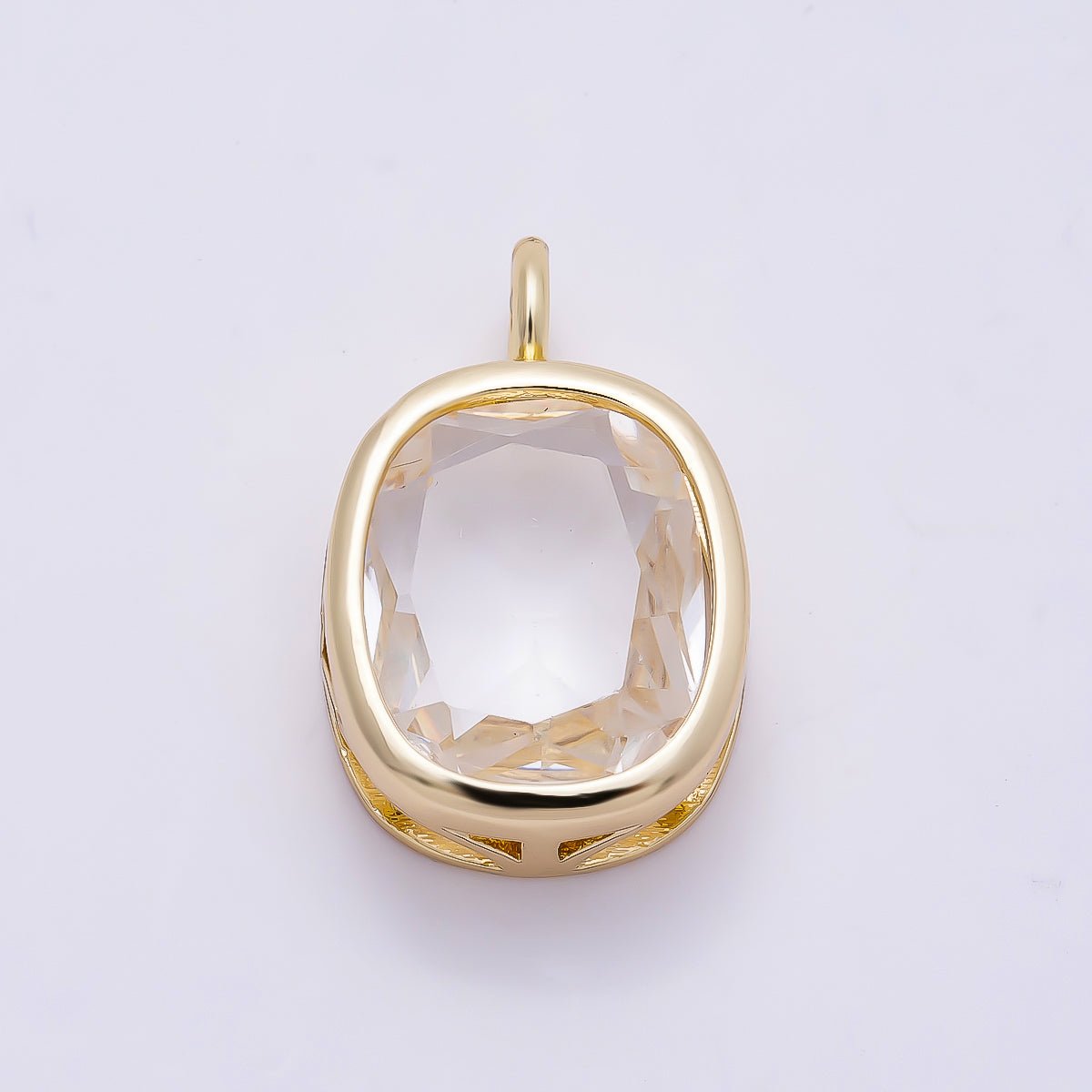16K Gold Filled 18mm Clear CZ Rounded Oval Baguette Solitaire Bezel Pendant | Charms-01373 - DLUXCA