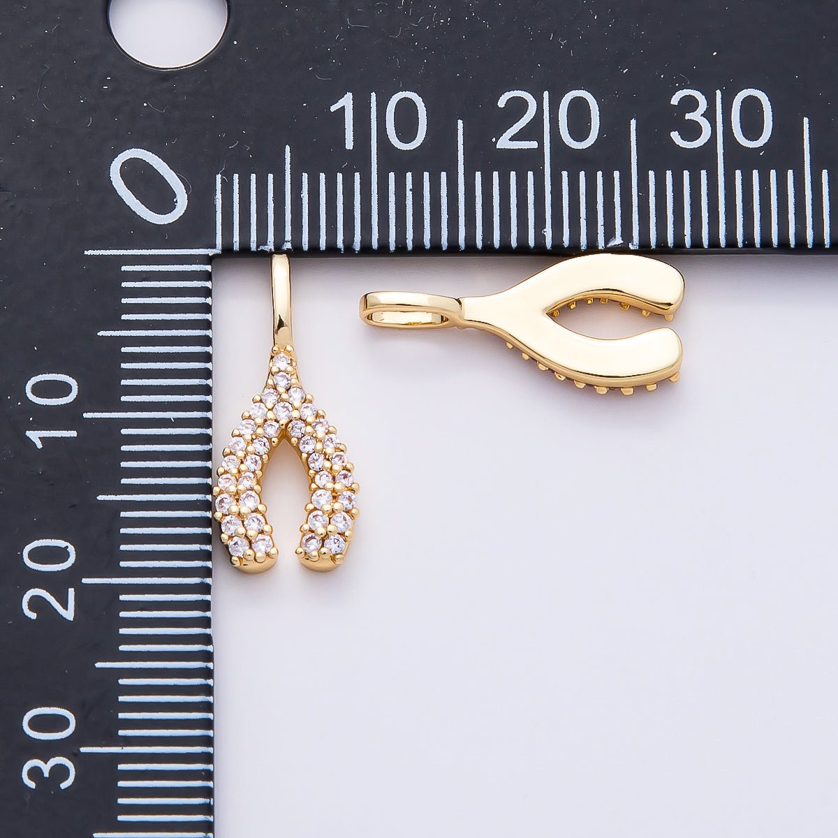 16K Gold Filled 18mm Clear Micro Paved CZ Wishbone Lucky Mini Pendant | Charms - 00848 - DLUXCA