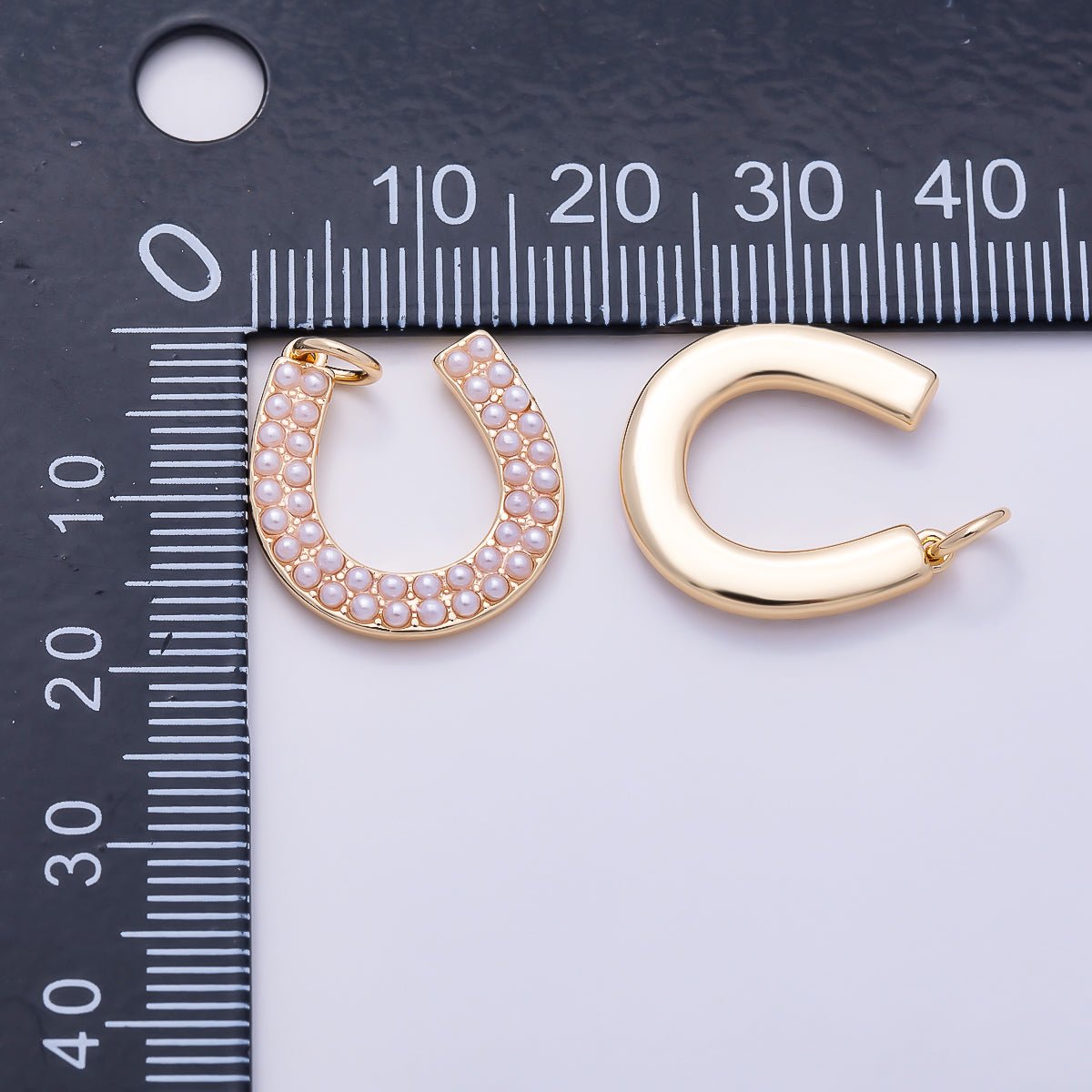 16K Gold Filled 18mm Double-Row Shell Pearl Horseshoe Lucky Charm | Charms-01688 - Charms-01689 - DLUXCA