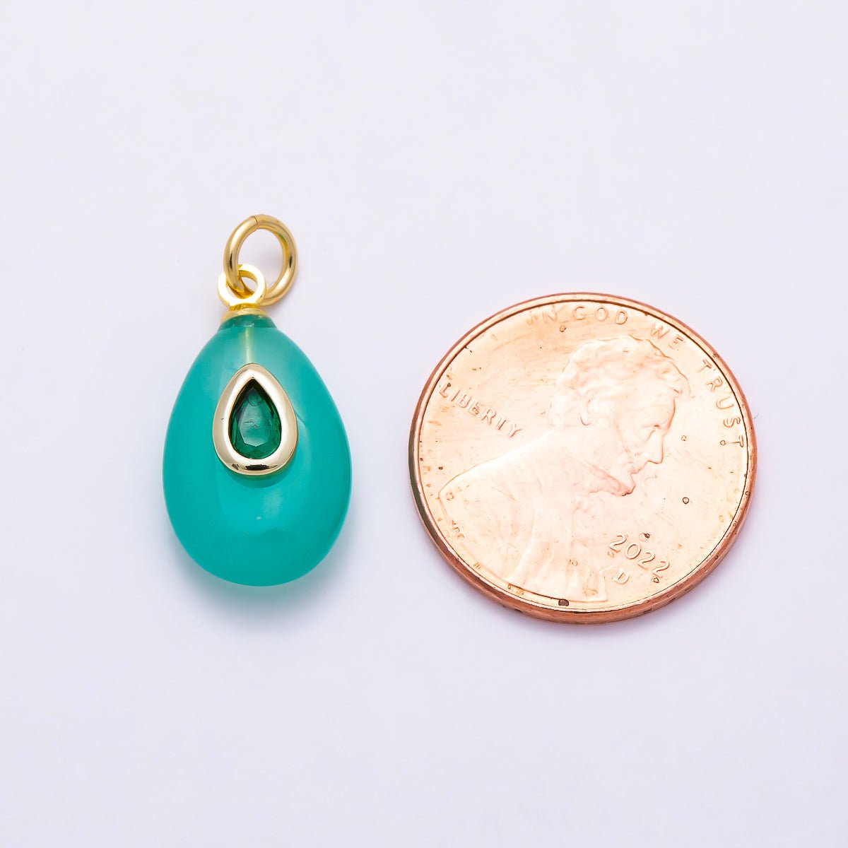 16K Gold Filled 18mm Emerald Teardrop Bezel CZ Turquoise Natural Gemstone Teardrop Charm | Charms-01906 - DLUXCA