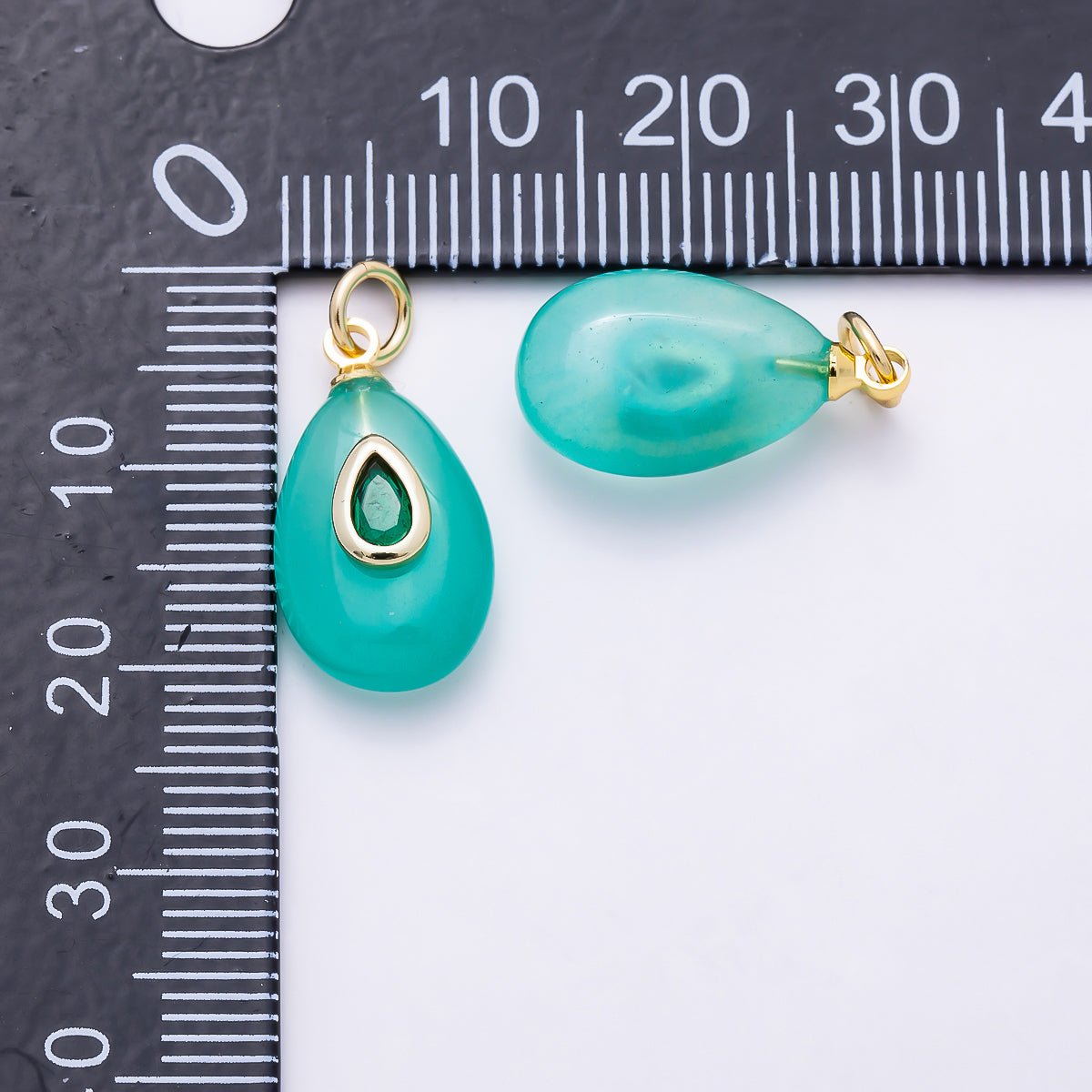 16K Gold Filled 18mm Emerald Teardrop Bezel CZ Turquoise Natural Gemstone Teardrop Charm | Charms-01906 - DLUXCA