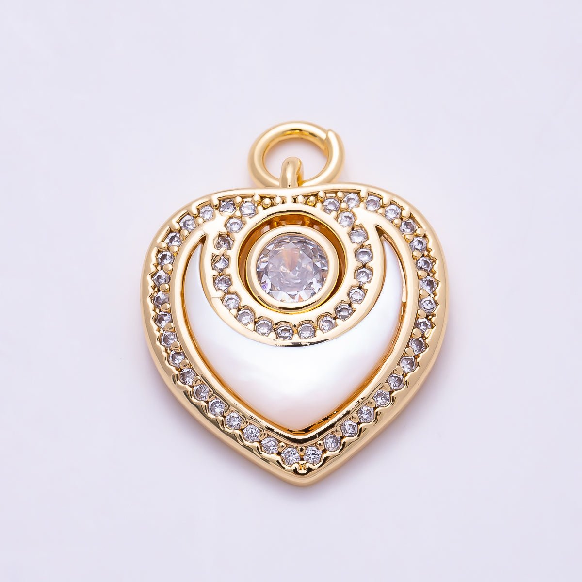 16K Gold Filled 18mm Fuchsia, Clear Micro Paved CZ Shell Pearl Heart Charm | Charms-01501 Charms-01502 - DLUXCA