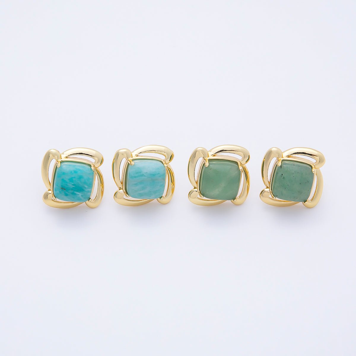 16K Gold Filled 18mm Green Aventurine Gemstone Flower Geometric Circular Stud Earrings | Earrings - 00347 - DLUXCA