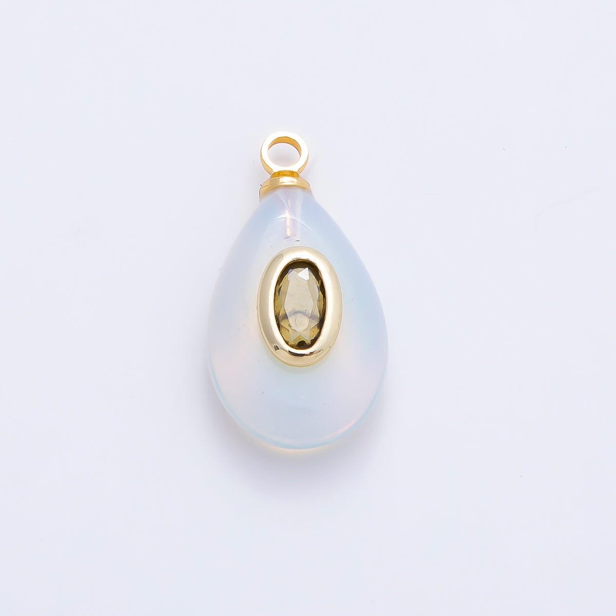 16K Gold Filled 18mm Green CZ Embedded White Opal Gemstone Teardrop Charm | Charms-01204 - DLUXCA