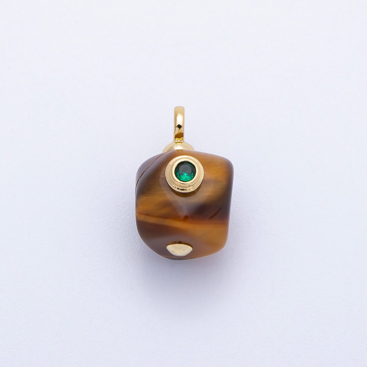 16K Gold Filled 18mm Green CZ Tiger Eye Gemstone Mini Charm | Charms - 00650 - DLUXCA