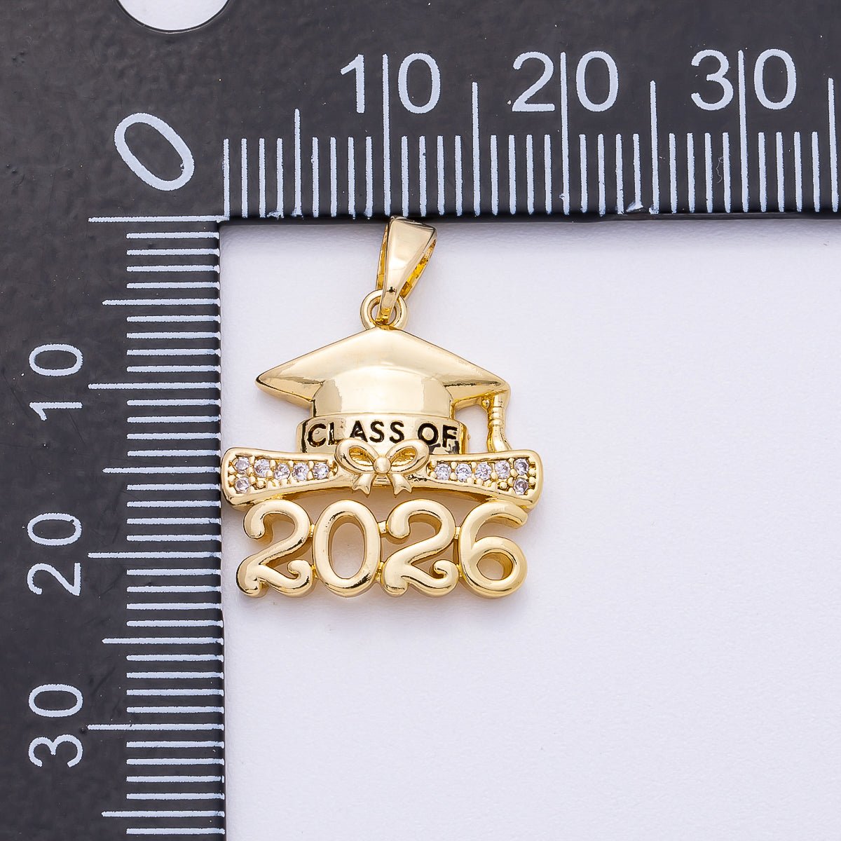 16K Gold Filled 18mm Micro Paved CZ Diploma 2026 Graduation Charm Pendant in Gold & Silver | Charms - 00487 - Charms - 00488 - DLUXCA