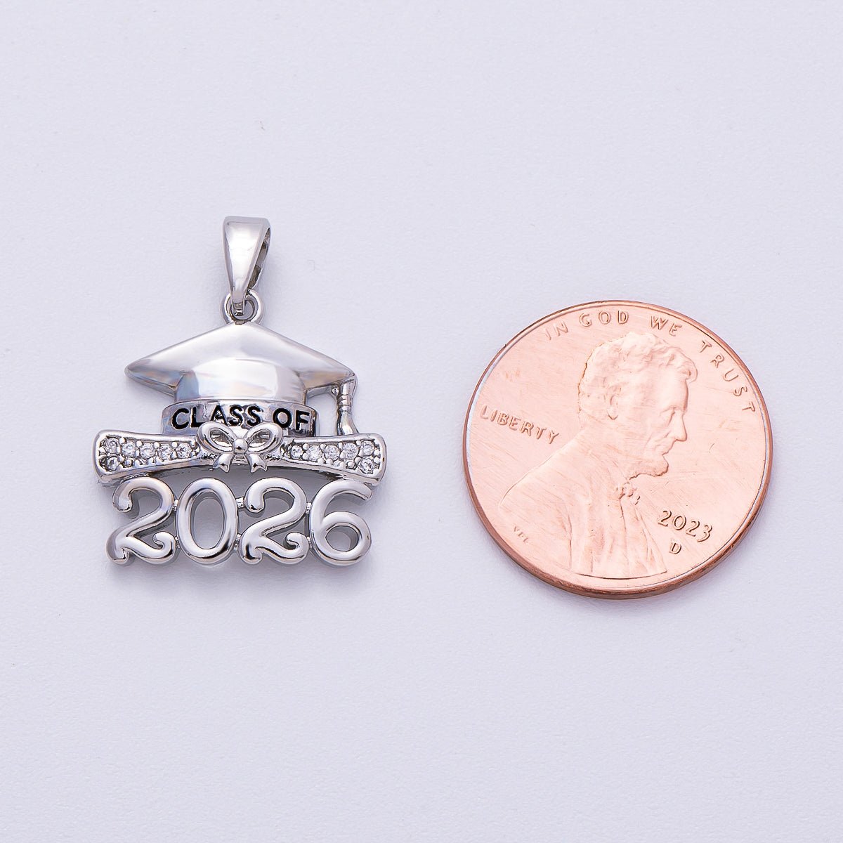 16K Gold Filled 18mm Micro Paved CZ Diploma 2026 Graduation Charm Pendant in Gold & Silver | Charms - 00487 - Charms - 00488 - DLUXCA