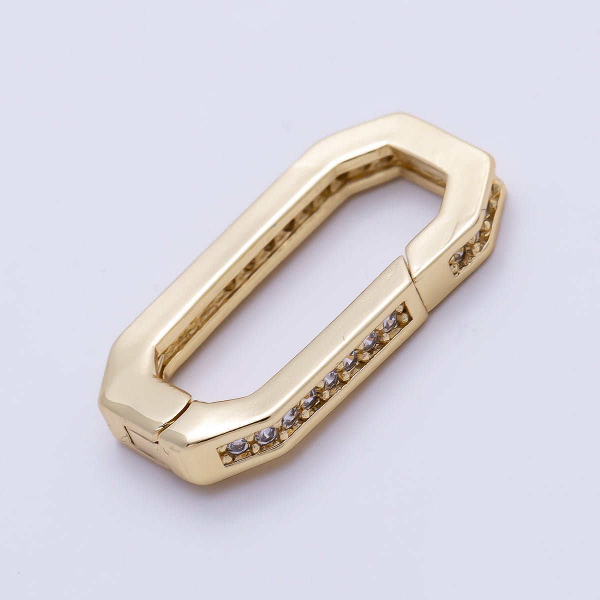 16K Gold Filled 18mm Micro Paved CZ Edged Oblong Push Gate Enhancer Findings in Gold & Silver | Findings-00428 Findings-00429 - DLUXCA