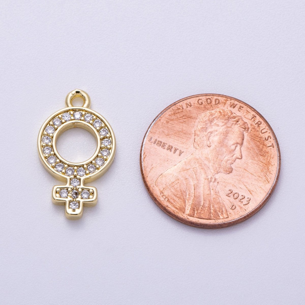 16K Gold Filled 18mm Micro Paved CZ Female Symbol Open Charm | Charms - 00563 - DLUXCA