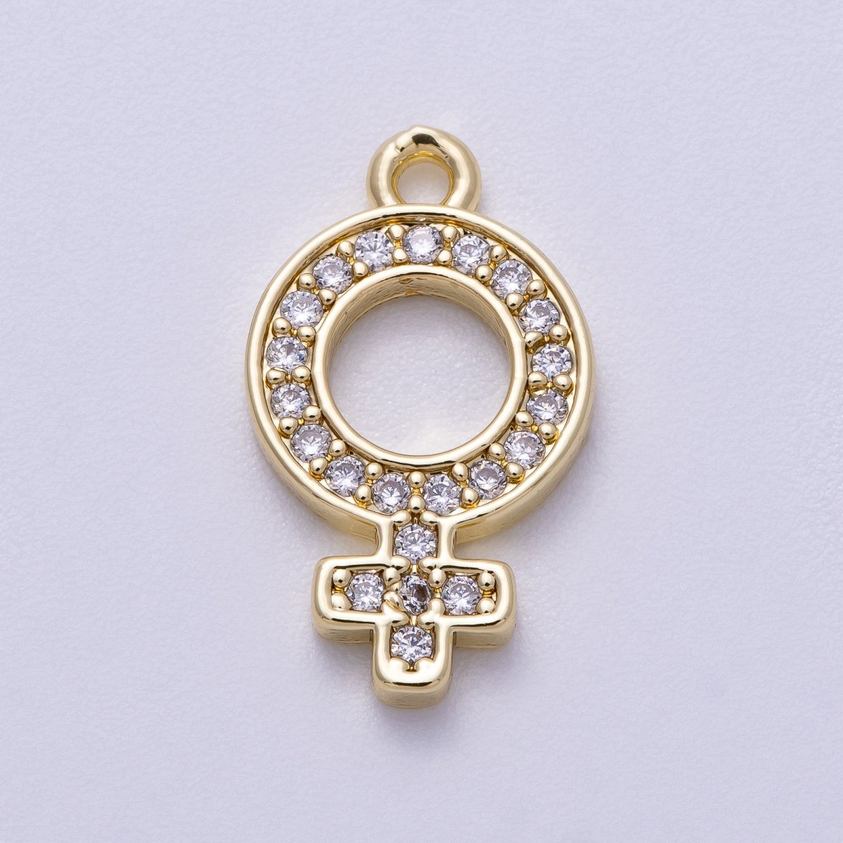 16K Gold Filled 18mm Micro Paved CZ Female Symbol Open Charm | Charms - 00563 - DLUXCA
