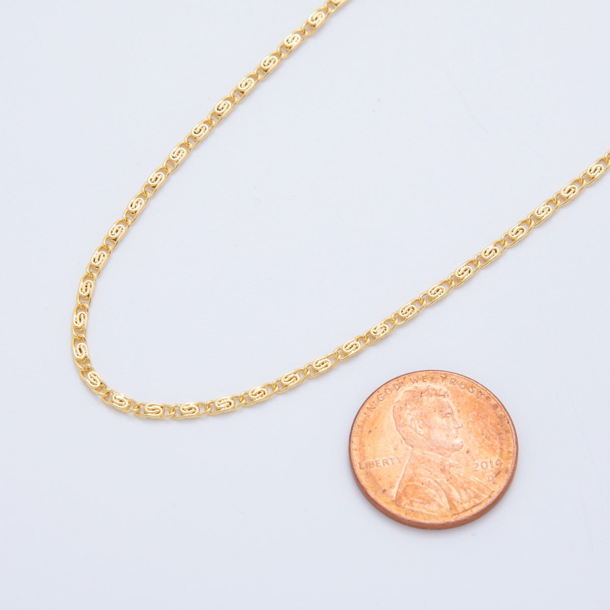16K Gold Filled 1.8mm Minimalist Scroll Chain 17.5 Inch Necklace | WA - 3263 - DLUXCA