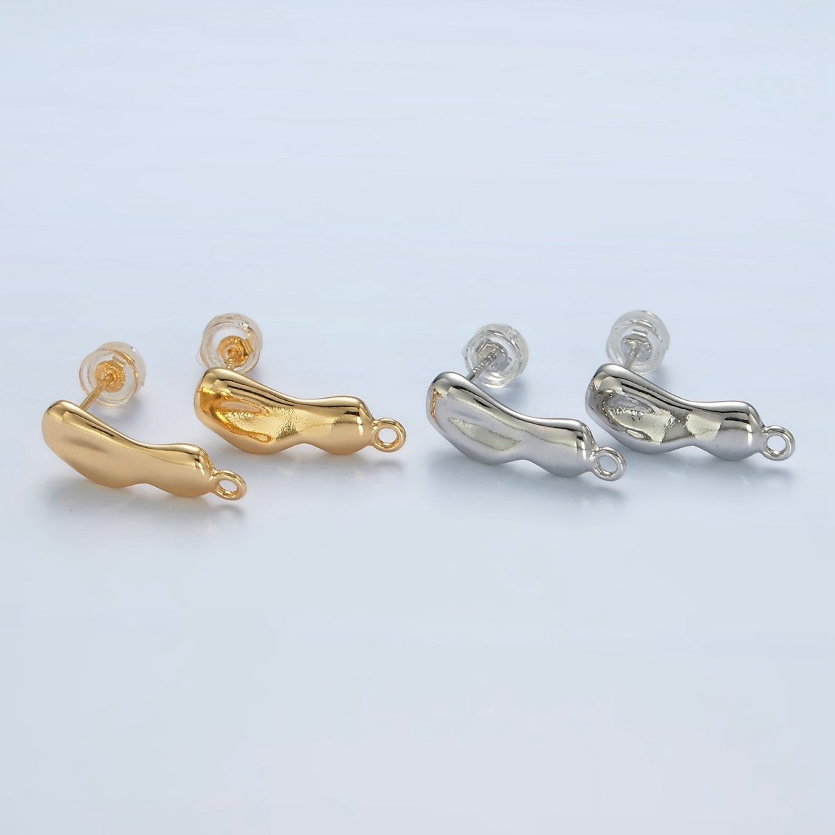 16K Gold Filled 18mm Molten Drip Bar Open Loop Stud Earrings Findings in Gold & Silver | Z842 Z843 - DLUXCA