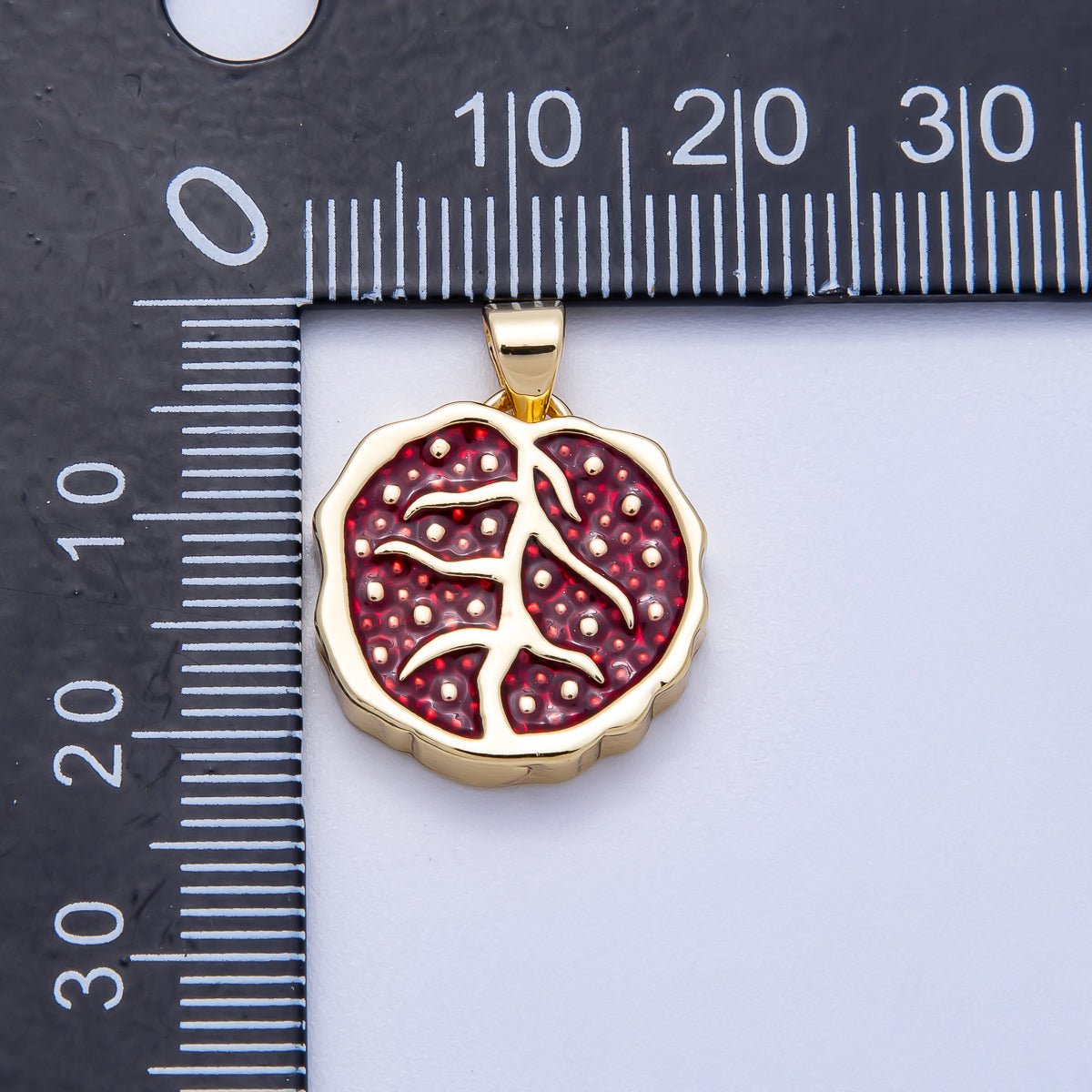 16K Gold Filled 18mm Red Enamel Pomegranate Fruit Pendant | Charms - 00620 - DLUXCA