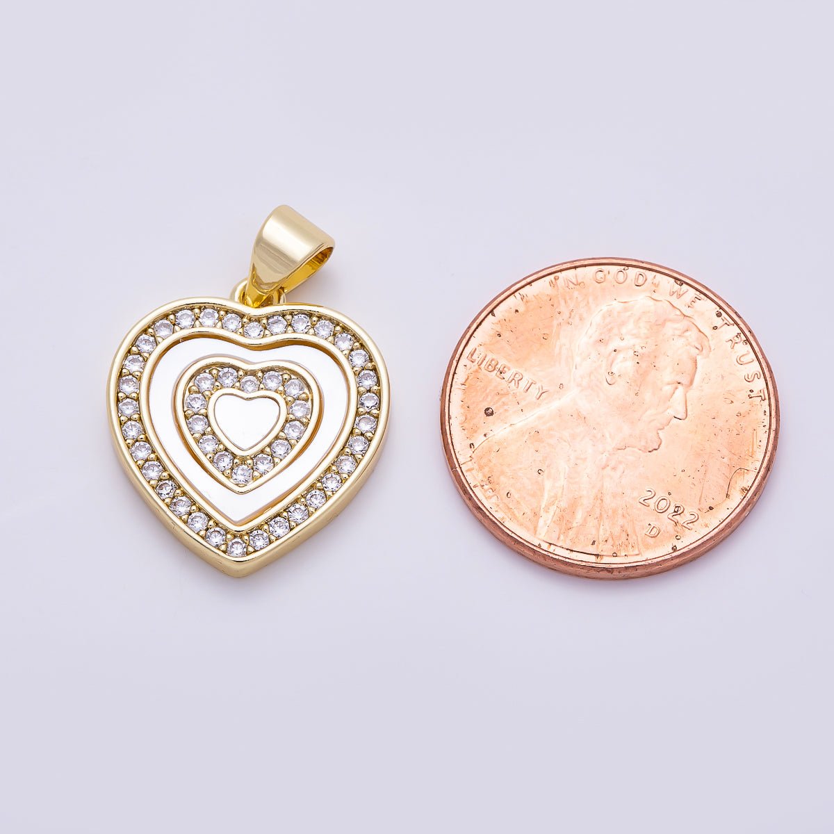 16K Gold Filled 18mm Shell Pearl Micro Paved CZ Heart Pendant | Charms-01454 - DLUXCA