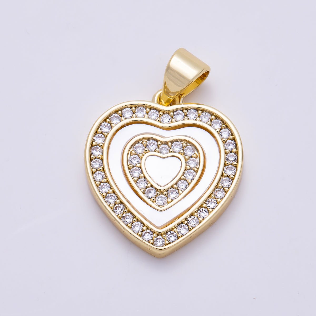 16K Gold Filled 18mm Shell Pearl Micro Paved CZ Heart Pendant | Charms-01454 - DLUXCA
