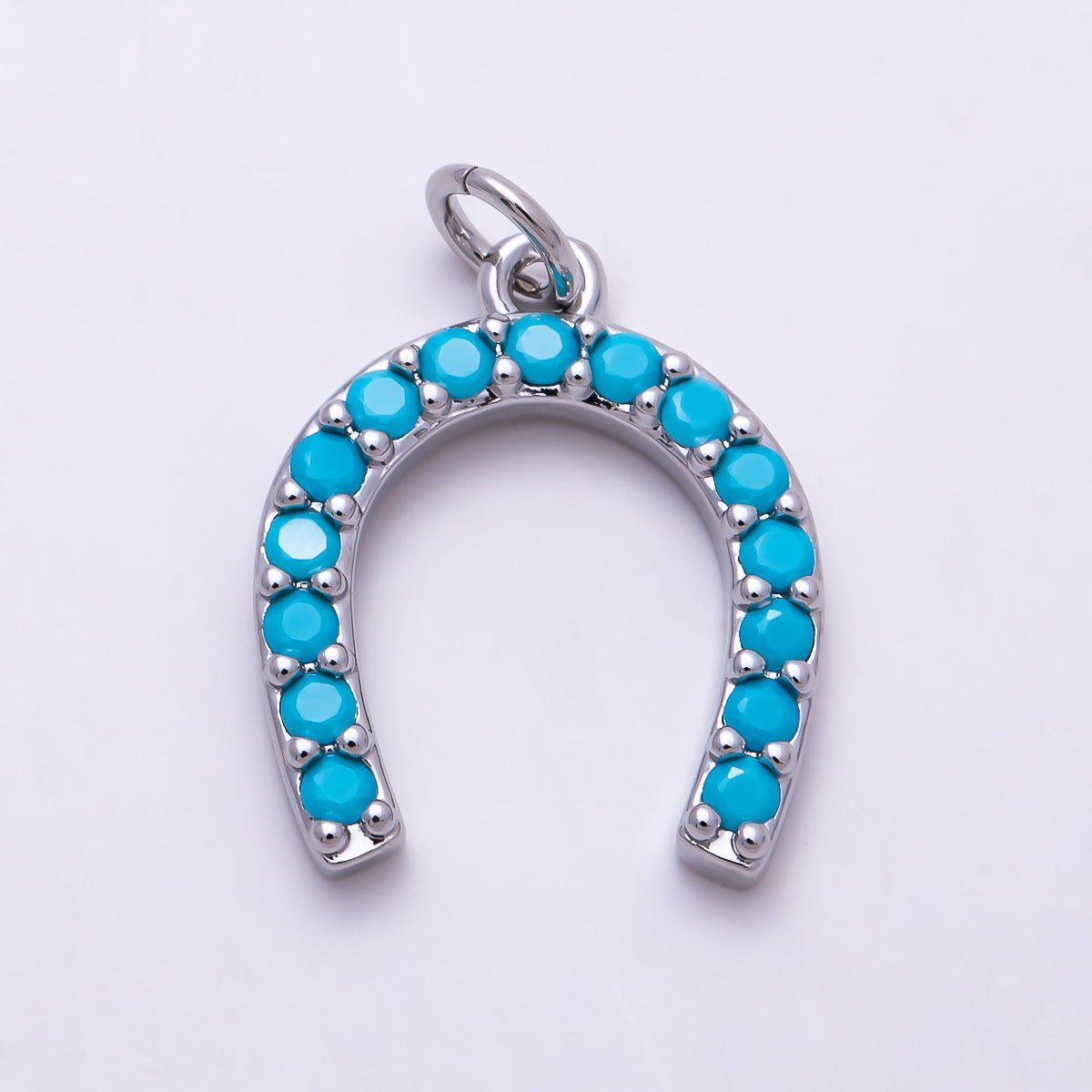 16K Gold Filled 18mm Turquoise Micro Paved Horseshoe Lucky Charm in Gold & Silver | Charms-02027 Charms-02028 - DLUXCA