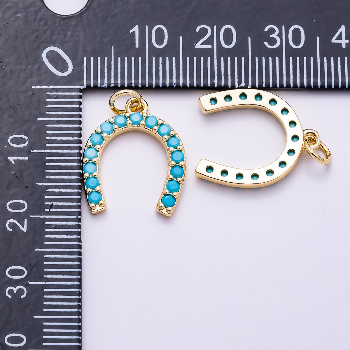 16K Gold Filled 18mm Turquoise Micro Paved Horseshoe Lucky Charm in Gold & Silver | Charms-02027 Charms-02028 - DLUXCA
