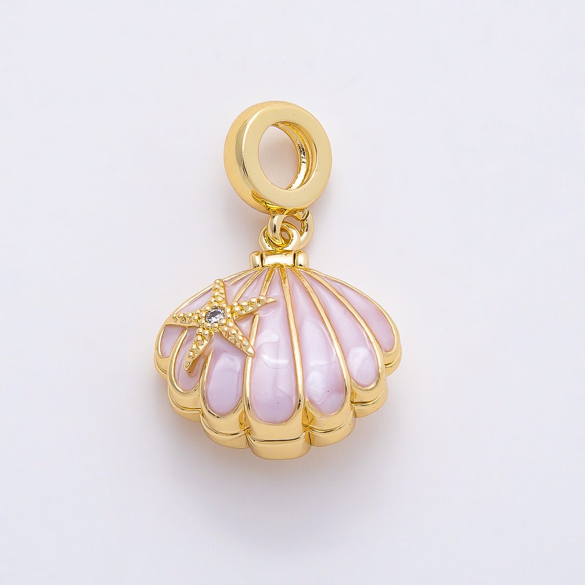 16K Gold Filled 18mm White, Pink Enamel Seashell Ocean Multidimensional Pendant | Charms - 00768 - Charms - 00769 - DLUXCA