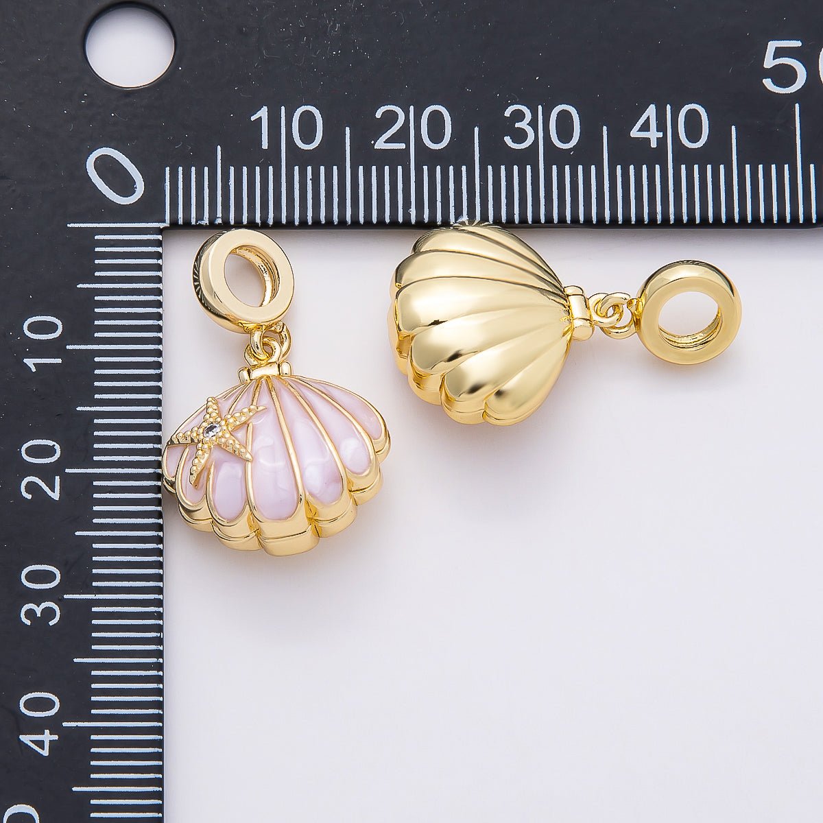 16K Gold Filled 18mm White, Pink Enamel Seashell Ocean Multidimensional Pendant | Charms - 00768 - Charms - 00769 - DLUXCA