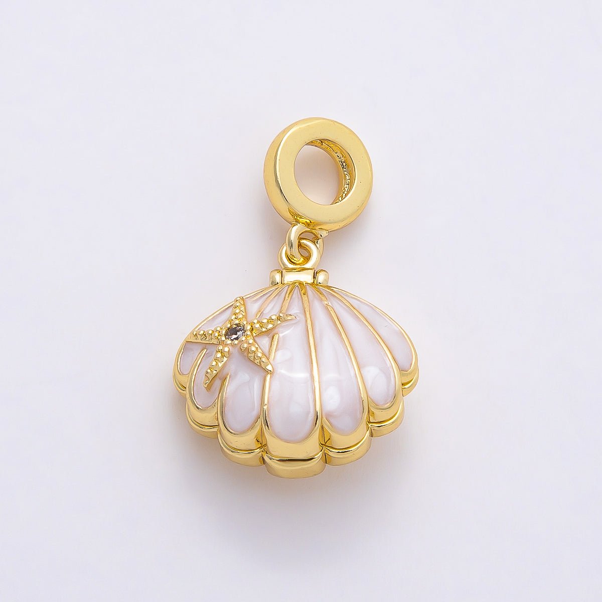 16K Gold Filled 18mm White, Pink Enamel Seashell Ocean Multidimensional Pendant | Charms - 00768 - Charms - 00769 - DLUXCA