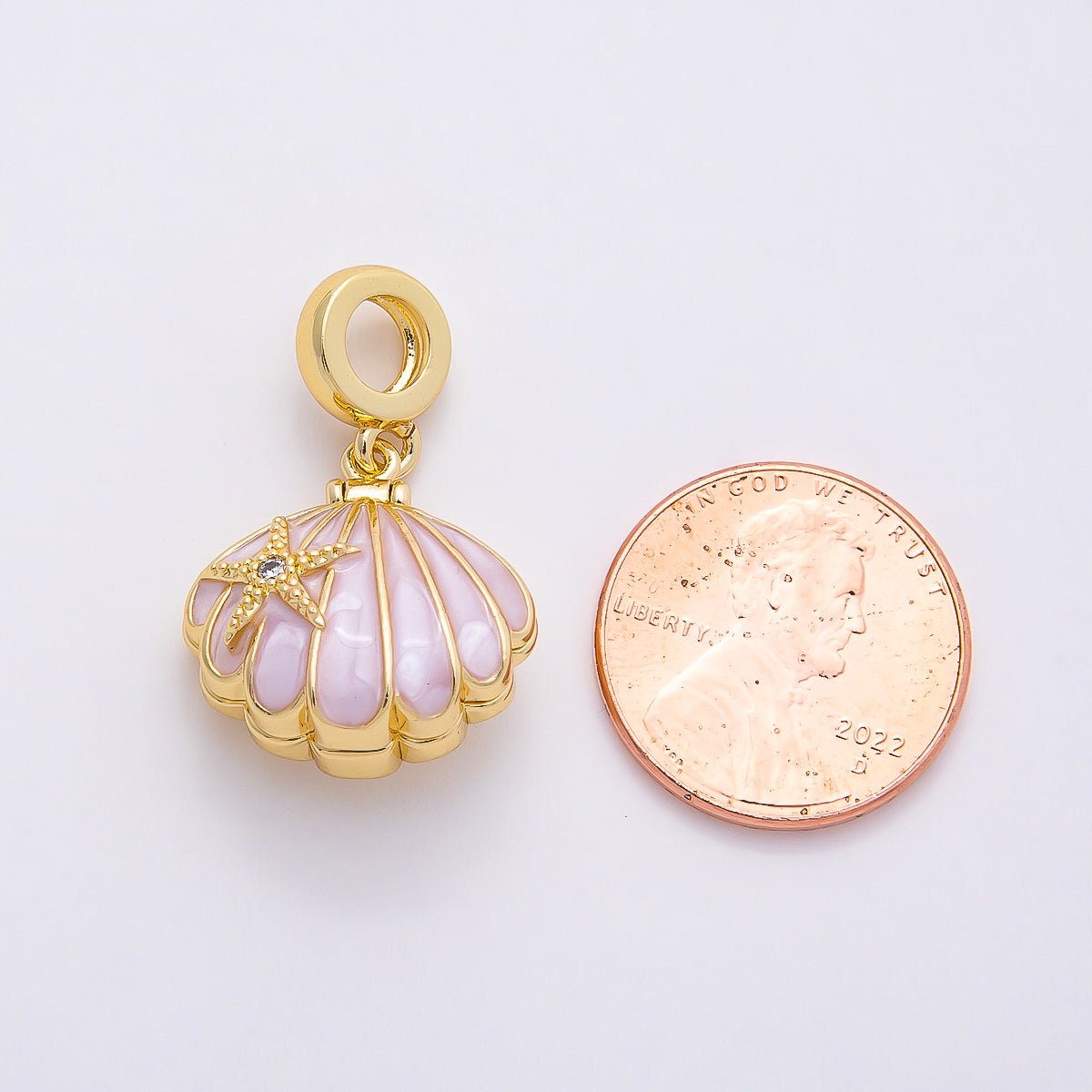 16K Gold Filled 18mm White, Pink Enamel Seashell Ocean Multidimensional Pendant | Charms - 00768 - Charms - 00769 - DLUXCA