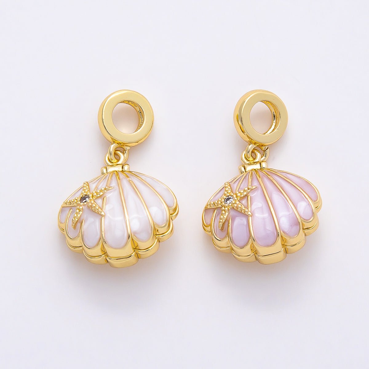 16K Gold Filled 18mm White, Pink Enamel Seashell Ocean Multidimensional Pendant | Charms - 00768 - Charms - 00769 - DLUXCA