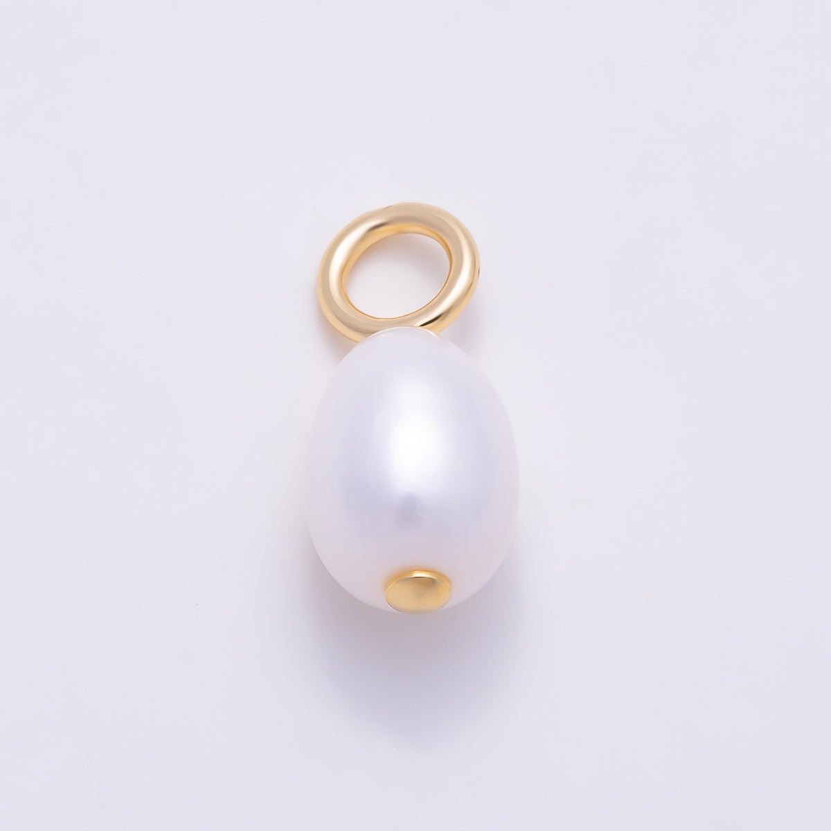 16K Gold Filled 18mm White Shell Pearl Oval Drop Pendant | Charms-01396 - DLUXCA